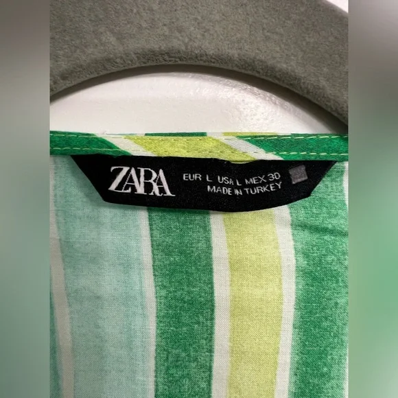 LN Zara stripe print wrap sash belt balloon sleeve top 9878/117 green large L - Picture 5 of 11
